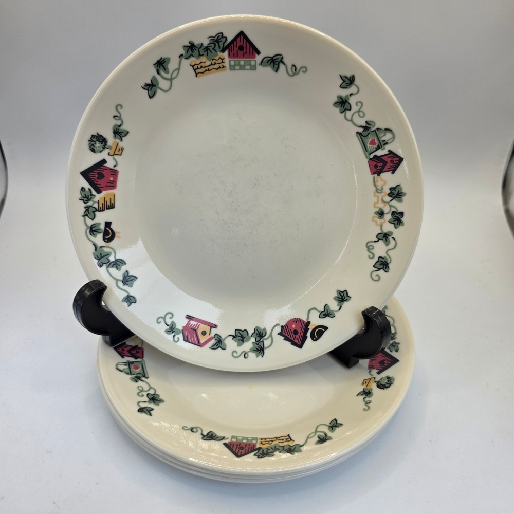 Corelle Garden Home Bread Plates Set of 4 Birdhouse Farmhouse